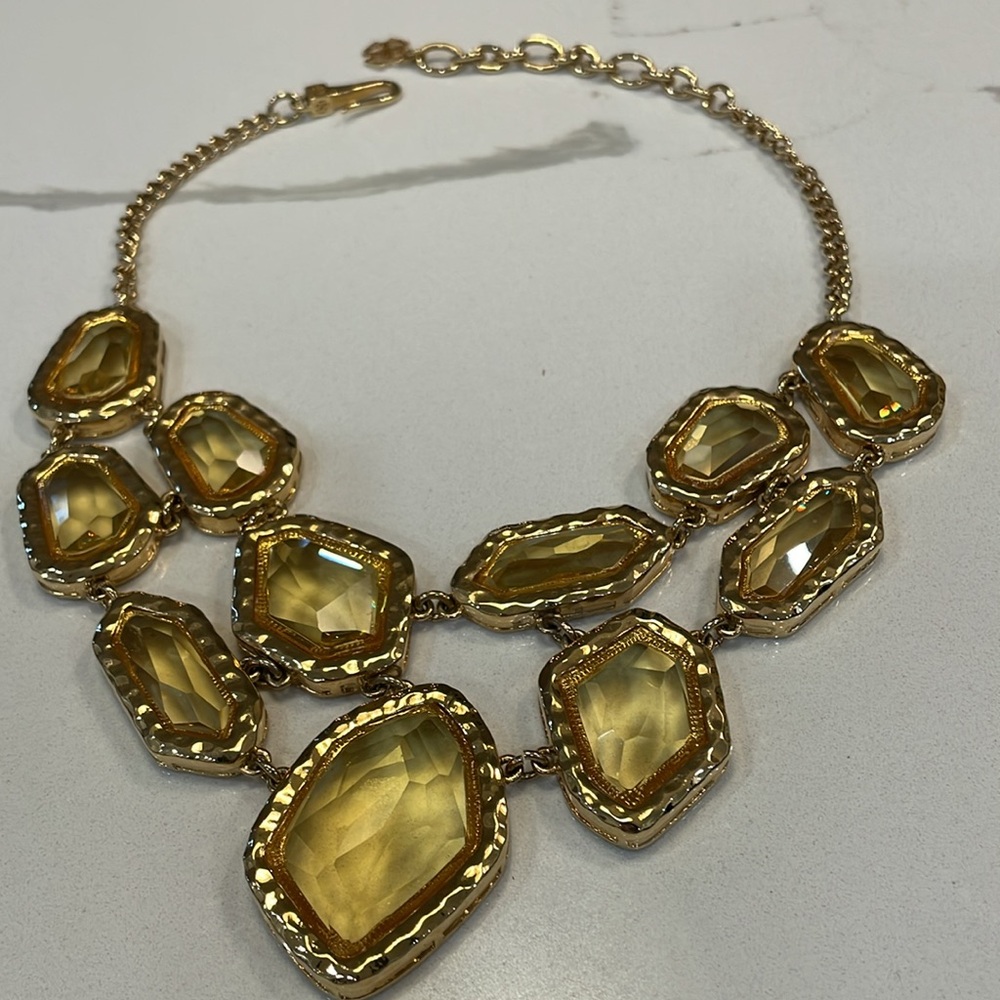 Tired gold crystal bib necklace